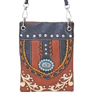 Dark Brown Western Concho Floral Crossbody Bag